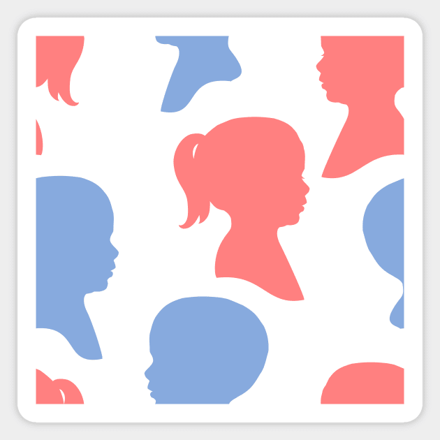 Child Silhouettes - Pink and Blue on White Background Sticker by A2Gretchen